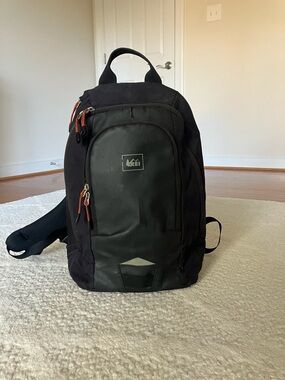 REI Black Men's Commuter Backpack with Orange Accents